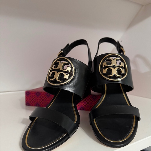 Tory Burch Metal Miller Double Strap Wedge Sandals. Brand New in Box with Bag - Picture 1 of 6